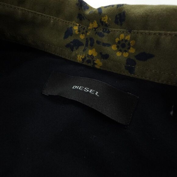 DIESEL Long Sleeve Button Down Shirt Olive Floral 90s Biker Grunge Old Money - Picture 2 of 10